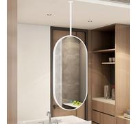 Specchio da soffitto Ovale Nordico per Bagno, Specchio da Trucco con Cornice e Braccio in Metallo, Specchio Decorativo da Appendere alla Parete per rasatura o Trucco, per casa o Hotel, Bianc