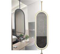 Specchio da Soffitto, Specchio Girevole Ovale Sospeso A Doppia Faccia, Specchio da Bagno Illuminato Sospeso con Pulsante Touch Leggero, per Bagno Dell'hotel, Guardaroba, Gold, 80"L x 50" W