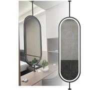 Specchio da Soffitto, Specchio Girevole Ovale Sospeso A Doppia Faccia, Specchio da Bagno Illuminato Sospeso con Pulsante Touch Leggero, per Bagno Dell'hotel, Guardaroba, Black, 80"L x 50" W