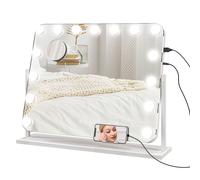 Specchio da Tavolo in Vetro con 14 Luci LED Regolabili e Ricarica USB 62,5x14x49,5 cm per Trucco Make up Bianco