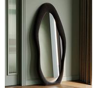 Specchio da Terra Grande 160x60cm Irregolare, Specchio da Parete Decorativo con Cornice in Legno Rivestita Flanella Vellutata - Appeso a Parete o a Terra per Camera, Ingresso, Soggiorno, Nero