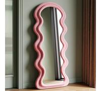 Specchio da Terra Grande 160x60cm ondulato, Specchio da Parete Decorativo con Cornice in Legno Rivestita Flanella Vellutata - Appeso a Parete o a Terra per Camera, Ingresso, Soggiorno, Rosa