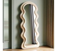 Specchio da Terra Grande 160x60cm ondulato, Specchio da Parete Decorativo con Cornice in Legno Rivestita Flanella Vellutata - Appeso a Parete o a Terra per Camera, Ingresso, Soggiorno, Bianco