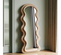 Specchio da Terra Grande 160x60cm ondulato, Specchio da Parete Decorativo con Cornice in Legno Rivestita Flanella Vellutata - Appeso a Parete o a Terra per Camera, Ingresso, Soggiorno, Marrone
