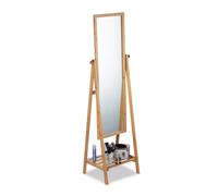 relaxdays Specchio da Terra bambù, Inclinabile, Autoportante con Ripiano Portaoggetti, HLP: 160x40x36 cm, Legno Naturale