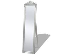 Specchio da terra in stile barocco con cornice in legno argentato, 160 x 40 cm, autoportante, per corridoio, camera da letto, bagno, guardaroba, specchio intero per decorazione elegante e applicazione