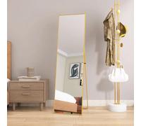 Specchio da terra rettangolare Rosahqnda, specchio da terra 140x40 cm, specchio per il trucco, adatto per il corridoio della camera da letto del soggiorno, nero, oro