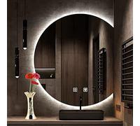 Specchio da toeletta a LED per Bagno Specchio da Parete a semicerchio con Luce a 3 Colori, Bianco Caldo 3000K-6000K, Pulsante a sfioramento dimmerabile, Funzione antiappannamento,