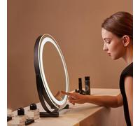 Specchio da Toeletta Black Touch Vity Specchio Illuminato 30cm, 40cm, 50cm con Staffa Girevole A 360 Gradi, Rotondo, Black, 30cm-11.5inch