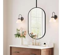 Specchio da toeletta da parete, specchio ovale da soffitto con cornice in metallo e braccio, semplice specchio decorativo, riflesso chiaro, adatto per bagno, camera da letto, soggiorno (40 cm x 70 cm)