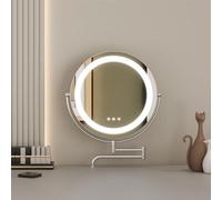 Specchio da toeletta illuminato con interruttore touch, rotondo, luminosità regolabile, illuminazione a 3 colori, perfetto per il trucco, lo styling dei capelli e la rimozione delle sopracciglia.