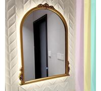 Specchio da Toeletta Vintage A LED 24x31 Specchio da Parete Antico Decorato Ad Arco Grande Specchio da Parete per Bagno Dorato 28x39 Specchio Decorativo per La Casa Dimmerabil, Gold, 60x80cm