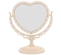 Specchio da trucco, a doppia faccia con la rotazione a 360 gradi Ingrandimento dello specchio trucco Forma del cuore (beige)