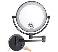 Specchio da trucco a LED da parete, con ingrandimento 1X/3X, girevole a 360 gradi, cablato, nero, perfetto per rasatura, toelettatura e routine di bellezza in bagno.