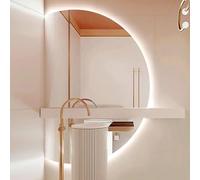 Specchio da trucco a LED dimmerabile, 120/130 cm, montaggio a parete, senza cornice, con funzione anti appannamento, specchio rotondo multifunzionale (tagliato a sinistra 39 pollici)