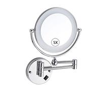 Specchio da trucco a LED, doppio lato, ingrandimento 10x, girevole a 360°, finitura cromata, montaggio a parete