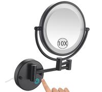 Specchio da trucco a LED nero rotante a 360° con oscuramento tattile, ingrandimento 10x, montaggio a parete, specchio cosmetico illuminato da parete, design pieghevole per una facile conservazione