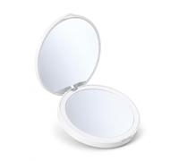 Specchio da trucco compatto con luci LED, rotondo bianco | Specchio da viaggio tascabile con luce per borsa, specchio cosmetico pieghevole, 1x normale e 2x ingrandente
