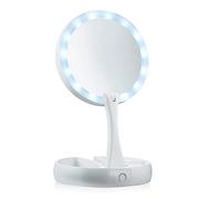 Specchio da trucco con luce LED, ingrandimento 1X/10X, specchio cosmetico da tavolo [pieghevole e girevole], specchio da bagno leggero e compatto da viaggio, alimentato a batterie e USB [base per