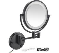 Specchio da trucco da parete a LED da 20,3 cm, con ingrandimento 1x/3x/5x/7x/10x, per bagno e toeletta, cablato, nero, perfetto per un'applicazione impeccabile del trucco