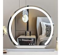 Specchio da Trucco da Tavolo con Luci Dimmerabile 3 modalità Striscia Luminosa A LED Controllo Touch Screen Specchio Cosmetico Ricaricabile Specchio Illuminato HD, White, 52cmX48cm