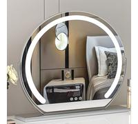 Specchio da Trucco da Tavolo con Luci Dimmerabile 3 modalità Striscia Luminosa A LED Controllo Touch Screen Specchio Cosmetico Ricaricabile Specchio Illuminato HD, Silver, 42cmX38cm