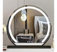 Specchio da Trucco da Tavolo con Luci Dimmerabile 3 modalità Striscia Luminosa A LED Controllo Touch Screen Specchio Cosmetico Ricaricabile Specchio Illuminato HD, Black, 62cmx58cm