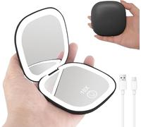 Specchio da Trucco da Viaggio a LED, Specchio Tascabile con Ingrandimento 1x/10x con 56 Luci a LED, Specchio Pieghevole con Ricarica USB con 3 Colori Luminosità Regolabile, Ideale per Borsetta