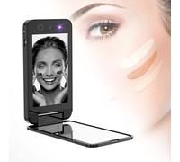 Specchio Da Trucco Da Viaggio Ingranditore A Led Compatto - 10 Cm, Specchio Da Trucco Portatile Bifacciale Tascabile, Ricaricabile Tramite Usb, Rilevamento Della Protezione Solare,Black