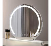 Specchio da trucco dimmerabile a 360° con luci a 3 colori e interruttore touch, specchio cosmetico intelligente per scrivania, elegante design bianco