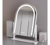 Specchio da trucco girevole a 360° con luci regolabili in 3 colori, controllo touch, specchio cosmetico per bellezza da 30 cm, stazione di trucco bianca essenziale