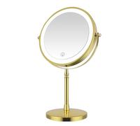 Specchio da trucco illuminato 10X, rotazione a 360°, 3 impostazioni di luce LED, specchio cosmetico ricaricabile con ingrandimento a doppio lato (gold, 1pcs)