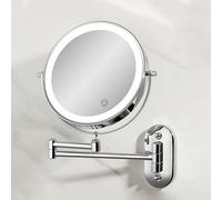 Specchio Da Trucco Illuminato Da Parete Ricaricabile, Doppio Lato Da Specchio Bagno Con Iingrandimento 1x / 3x, Illuminazione A 3 Colori, Regolazione Touch Screen, Braccio Esteso(Silver)