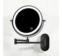 Specchio Da Trucco Illuminato Da Parete Ricaricabile, Doppio Lato Da Specchio Bagno Con Iingrandimento 1x / 3x, Illuminazione A 3 Colori, Regolazione Touch Screen, Braccio Esteso(Noir)