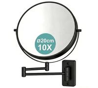 Specchio da Trucco Relaxdays, Montaggio a Parete, ingrandimento 10x, rotabile 360°, Ø 20 cm, Metallo, Nero