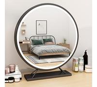 Specchio da trucco rotondo con illuminazione a LED, grande, 40 x 45 cm, con cornice in metallo, per camera da letto, design artistico in ferro, perfetto per toeletta e routine di bellezza