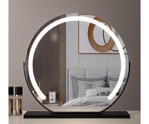 Specchio da trucco rotondo illuminato - 60 cm specchio da trucco e rasatura autoportante per tavolo da toeletta - elegante design nero, perfetto per uso domestico e professionale