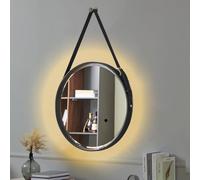 Specchio da trucco rotondo retroilluminato a LED con cinturino regolabile in pelle PU, elegante specchio cosmetico per bagno, camera da letto, soggiorno, decorazione per gli appassionati di bellezza