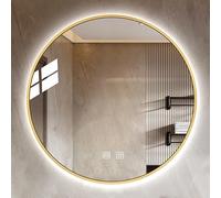 Specchio da trucco rotondo retroilluminato dimmerabile, anti-appannamento, montaggio a parete, impermeabile IP44, luce LED a 3 colori, finitura in metallo, doppio controllo touch per bagno