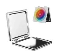 Specchio da viaggio a forma di cerchio arcobaleno con sfumature, doppio lato, in pelle PU, portatile, compatto, tascabile, con ingrandimento