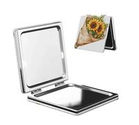 Specchio da viaggio con bouquet di girasole in carta, specchio da viaggio double-face, in pelle PU, portatile, compatto, tascabile, con ingrandimento