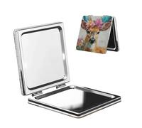 Specchio da viaggio con cervo con fiori e piume Boho specchio da trucco double-face in pelle PU portatile compatto tascabile specchio ingranditore