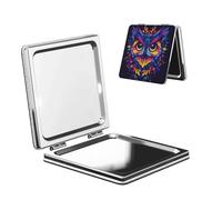 Specchio da viaggio con gufo colorato con specchio da viaggio minimalista a doppia faccia in pelle PU portatile compatto tascabile specchio ingranditore