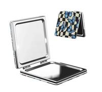 Specchio da viaggio con motivo farfalle blu, specchio da viaggio double-face, in pelle PU, portatile, compatto, tascabile, con ingrandimento