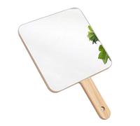 Specchio da viaggio portatile con manico, specchio da toletta, in legno, quadrato e rotondo, specchio da trucco per salone di bellezza, per barbieri e parrucchieri professionisti, 15 x 15 cm 1