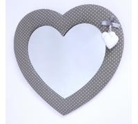 Specchio Decorativo a Cuore con Tessuto Grigio a Pois Bianchi 33x31 cm