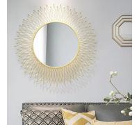 Specchio decorativo da parete - Design rotondo con sole e cornice in vetro e metallo, moderno specchio da appendere per la decorazione della casa