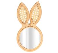 Specchio Decorativo Forma Coniglio, Specchio da Parete in Rattan Naturale, 39cm, Design Retrò e Geometrico - Elegante e Carino, Adatto per Camera da Letto e Trucco