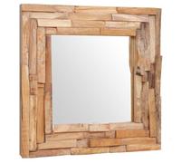 Specchio decorativo in teak, 60 x 60 cm, quadrato, da parete, con cornice, per bagno, corridoio, camera da letto, soggiorno, come decorazione per il soggiorno e specchio cosmetico
