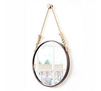 Specchio Decorativo Nordico in Ferro Battuto - Specchio Tondo con Corda di Canapa Sospesa per Lavabo e Parete